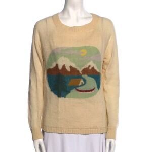 Woolrich Motif Mohair Sweater Canoe Camping Mountain Womens Sz M Medium Ivory (G